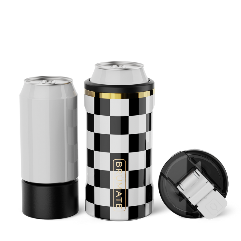 Hopsulator Trio V2 | Black & White Checker | 12/16oz Standard Cans - Tailgate Dock Carry